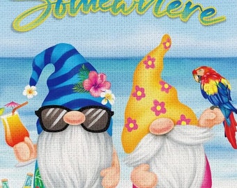 Garden flag, summer, gnomes, beach, 5oclock somewhere, double sided