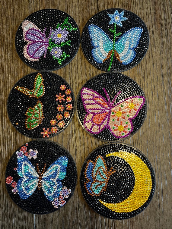 Diamond Art Butterfly Coasters With Caddy and Sealant 