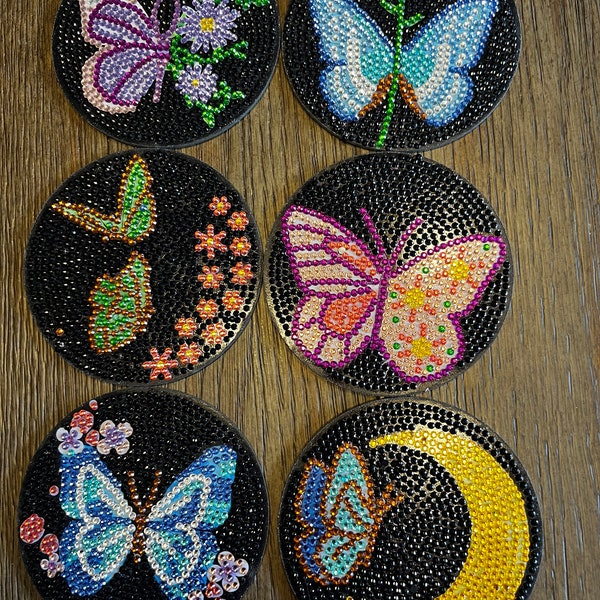 Diamond art butterfly coasters with caddy and sealant
