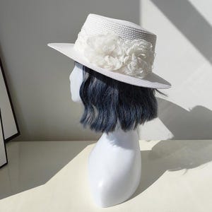 White Wide Brim Straw Hat: Floral Lace, Elegant Sun Protection