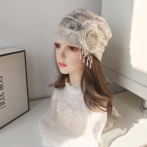 Vintage Tan Wool Beret Bow w/ Pearls Design OS Preppy Retro Girly Berets for Women With Pearls - Etsy main image 2
