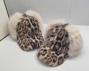 White Leopard Print Fuzzy Faux Fur Beret Leopard Print Faux Fur Beret - Women main image 3