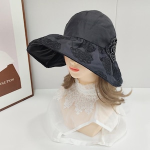Wide Brim Lace Sun Visor: French Style Floral Beach Hat