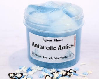 Antarctic Antics - Blue Jelly Cube Slime Clear Slime with Jelly Cubes for slime lover, scented slime therapy, indoor play, Jaguar Slime UK