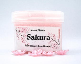 Sakura - Pink Jelly Slime, Clear Glue Jelly Slime, relaxing satisfying for slime lover, scented slime therapy, Jaguar Slime UK