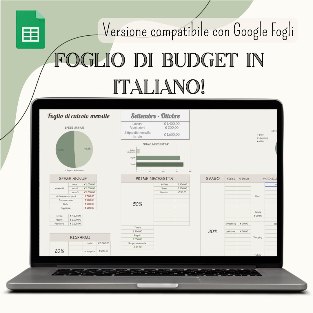 Foglio Budget Mensile Italiano | Template Excel & Google Sheets ...