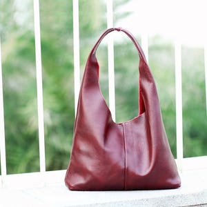 Echtleder Schultertasche, Arbeitstasche, Slouchy Hobo Tasche, Burgund Reisetasche,Ledertasche, Hochzeitstasche