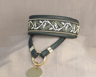 Collar Set personalized - wide padded leather Greyhound Collar and custom Tag-Collar with individual Charm, handmade in germany