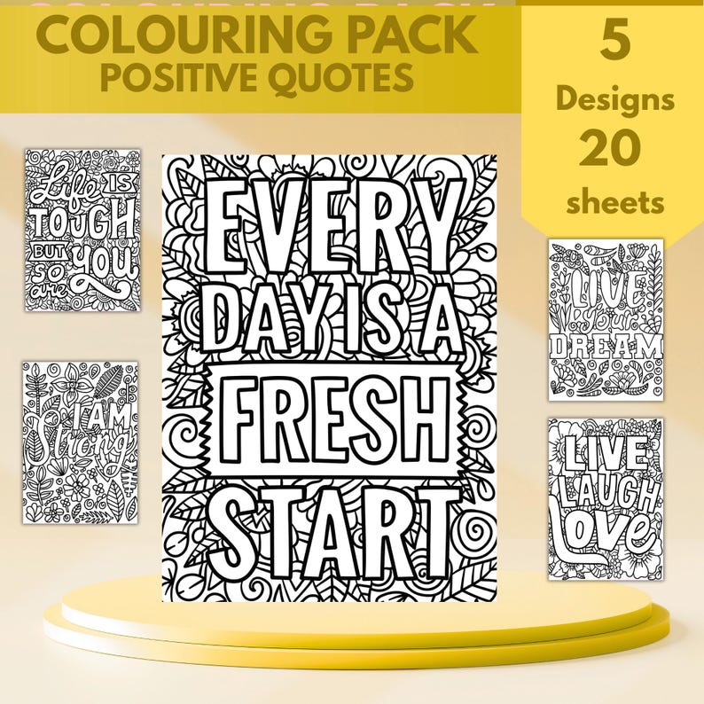 Positive Quotes Colouring Sheet Pack 4 Designs, 20 Sheets Etsy UK