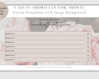 Showit Website Canvas FAQ verschachteltes Dropdown Bild mit Hintergrund Bild Add-on anpassbar