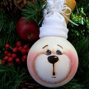 Christmas Bear Ornament Hand Painted  Christmas Bear Ornament Handmade Light Bulb Christmas  Bear Ornament By WattASwitch