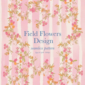 Feldblume Musterdesign, PDF und Jpg, Niedliches Blumen Design, Rosa Streifen, Aquarell Blumen Design, Verpackungsdesign