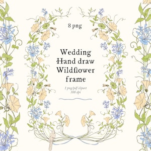 Marco de flores beige png, diseño de invitación de boda con marco y pájaro, hermosas flores de acuarela, flores silvestres, ilustración dibujada a mano