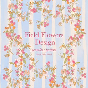 Field Flower Seamless pattern, PDF and Jpg, Design de fleurs mignonnes, Bande bleue, Design de fleurs aquarelle et Design d'emballage