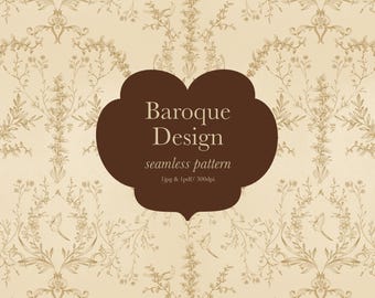 Baroque Seamless Pattern, Floral Seamless, Vintage Pattern, Queen Victoria, England Pattern, Bird, French style, Renaissance Clipart