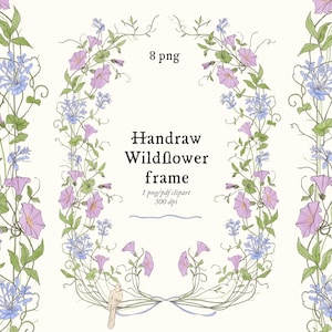 Marco de flores png, diseño de invitación de boda con marco y pájaro, hermosas flores de acuarela, flores silvestres, ilustración dibujada a mano