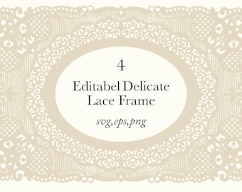 Delicate Beige Lace Frame Clipart, Vintage Wedding Borders (SVG, PNG, EPS)