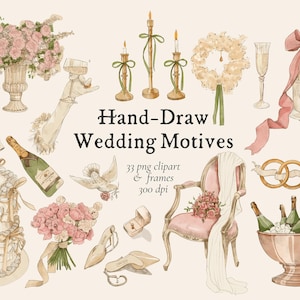 Hochzeit Clipart Aquarell mit Akzenten Bogen, Vögeln, Rahmen und Blumen, Hochzeitseinladung, Hochzeitsrahmen, Clipart im französischen Stil