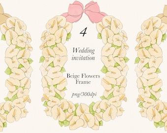 Red Floral Arch Frame PNG, Watercolor Wedding Invitation Clipart, Red Flower Arch with Ribbon, 300dpi Digital Download