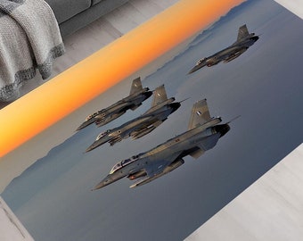Fighter Jet Bamboo Area Rug: Military Aviation Decor