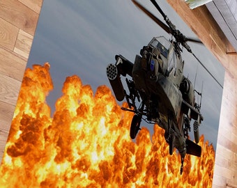 Alfombra de helicóptero de combate: decoración de aviación militar, alfombra moderna de bambú