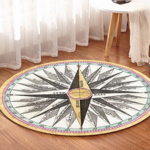 Compass Rose Round Rug: 1748 Mariner&#39;s Map Area Rug