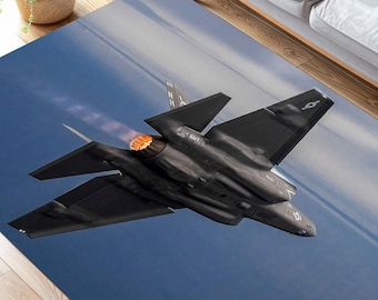 Fighter Jet Rug: Military Aircraft Bamboo Area Rug