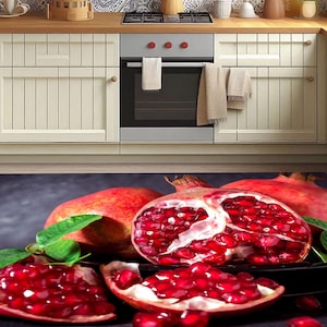 Pomegranate Kitchen Rug: Colorful Fruit Decor, Bamboo Rug