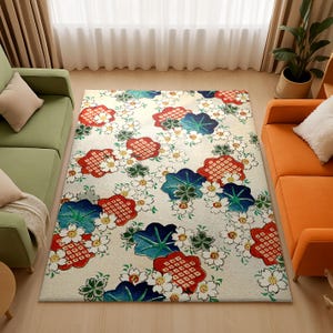 Japanese Art Nouveau Rug: Vintage Floral Shin Bijutsukai Style