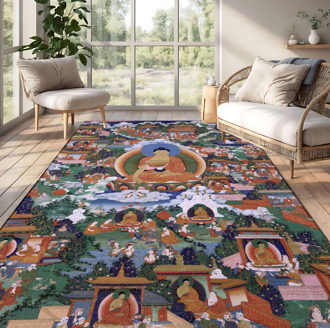 Shakyamuni Buddha With Avadana Legend Scenes, Buddha Rug, Asian Rug ...