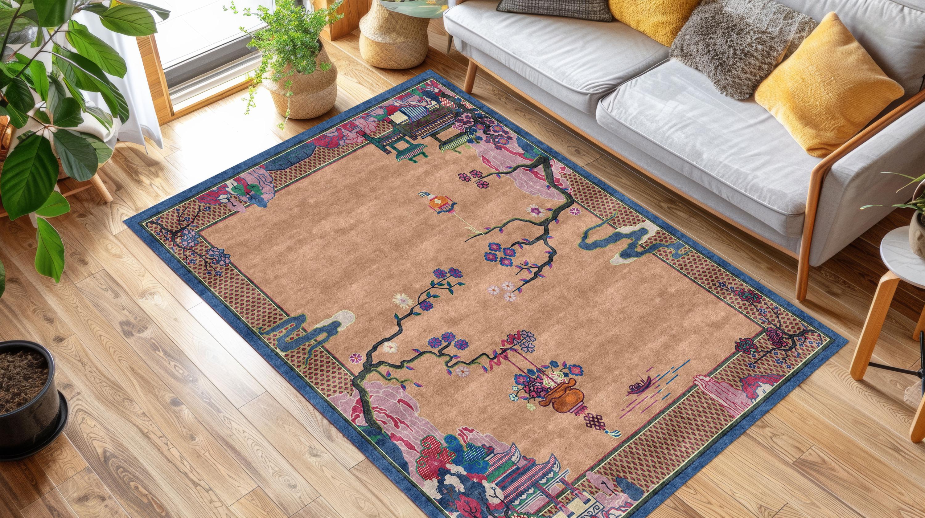 Vintage Plum Blossom Bamboo Rug: Oriental Pagoda Design - Etsy