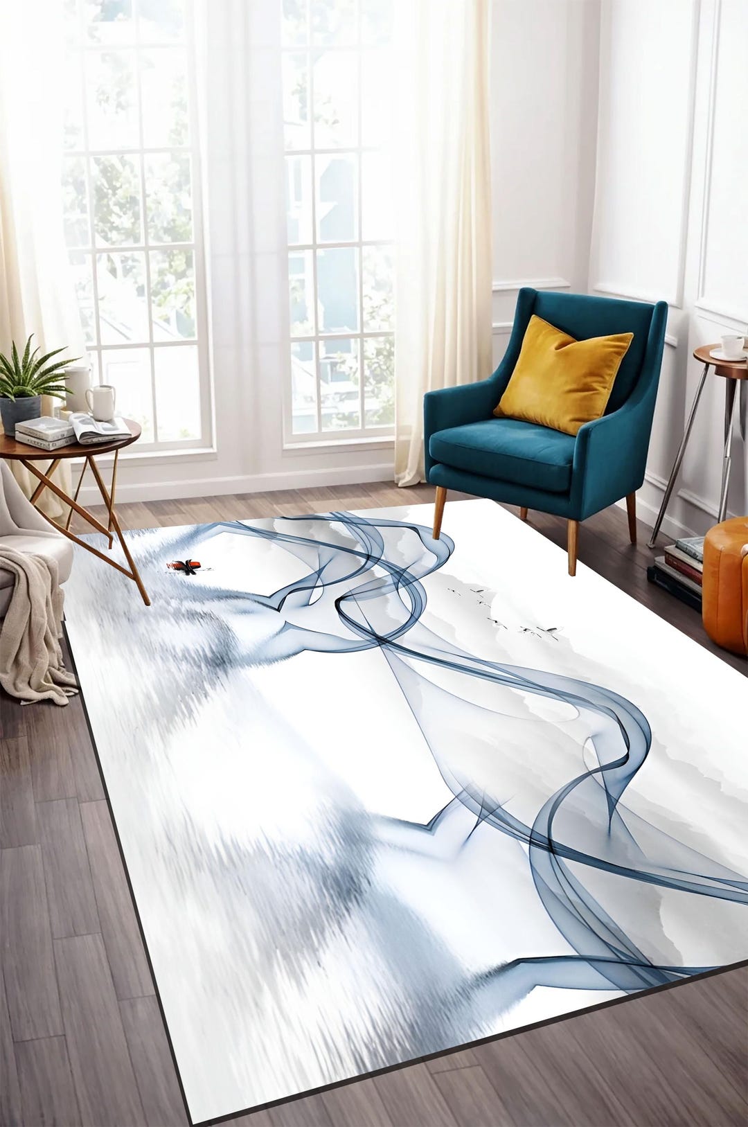 Watercolor Japanese Mountain Landscape Rug,bamboo Rugs,mountain Theme ...