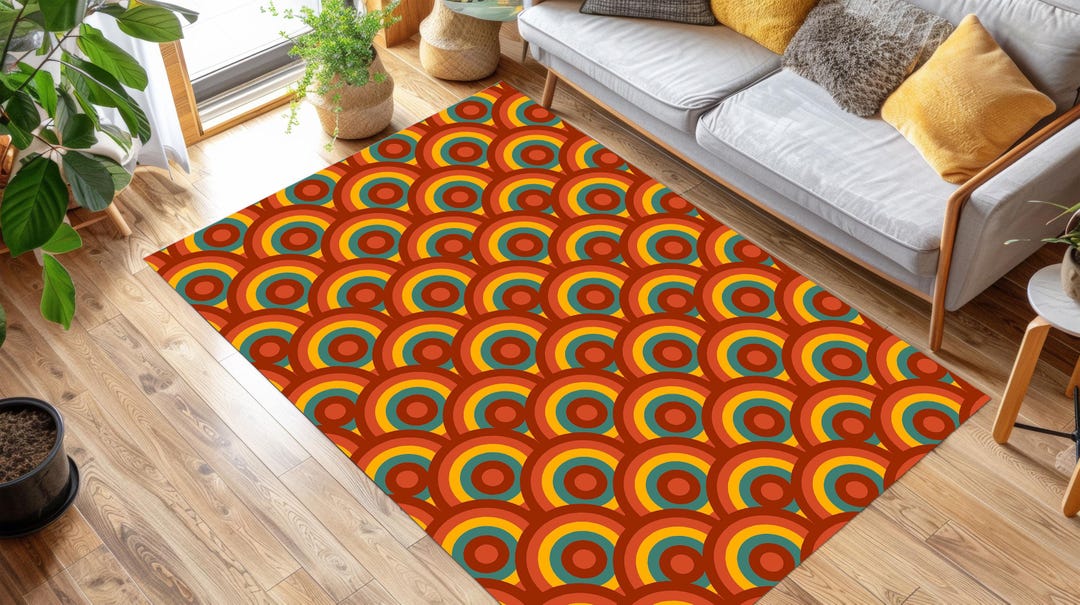 Retro Orange Circle Rug: Modern Bamboo Area Rug - Etsy