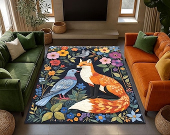 ウィリアム・モリスのシェニールラグ：キツネと鹿のタペストリー