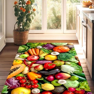 Colorful Fruits and Vegetables Kitchen Rug: Restaurant Art Decor - Etsy
