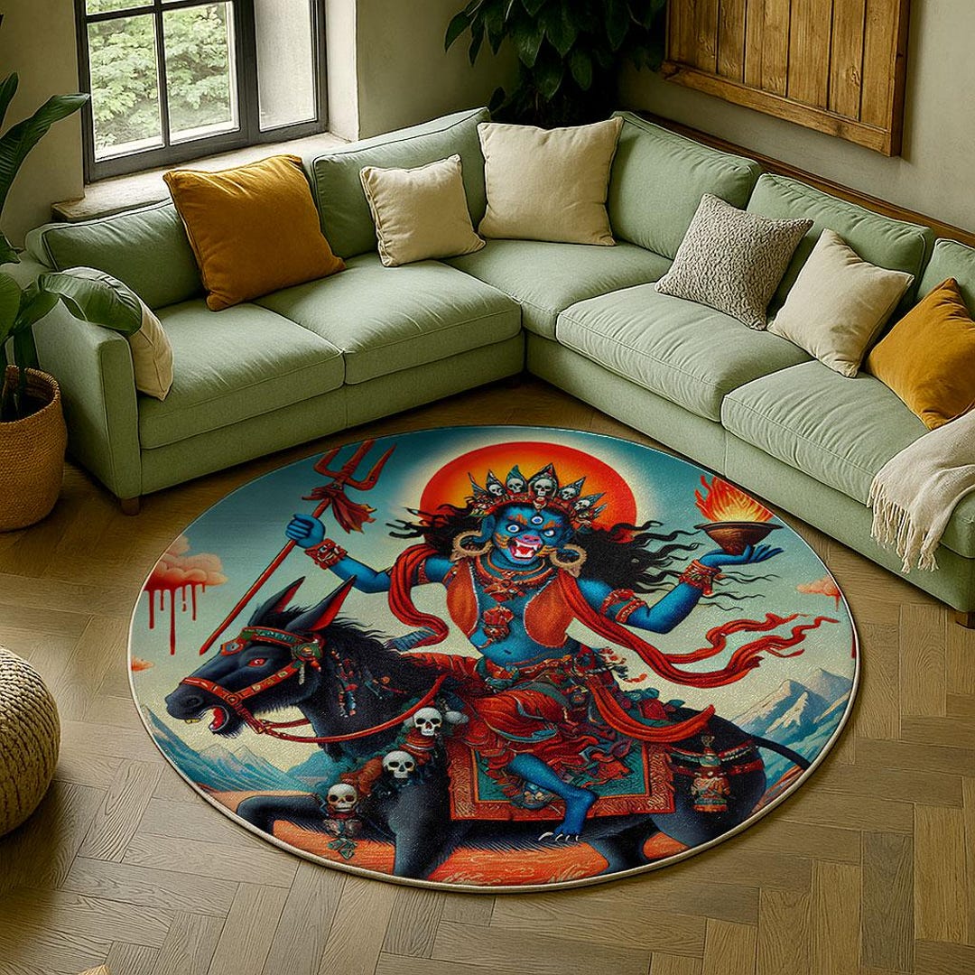 Kali Goddess Round Rug, Hindu Art Mandala Carpet, Boho Decor - Etsy