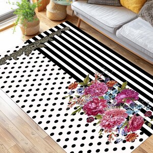 Bamboo rug,rose print,colorful rug,girl&#39;s room rug,housewarming gift,modern rug,office rug,special rug,spring rug,washable rug,aesthetic rug