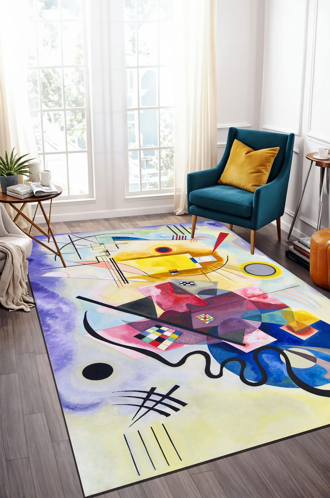 Kandiski Rug Kandinsky Yellow Red Blue Rug: Lithograph Plate Signed Bamboo Area Rug ...