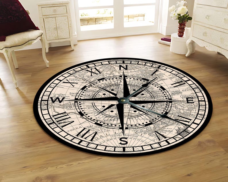 Compass Round Rug: Trendy Modern Home Decor Rug, Area Rugs - Etsy