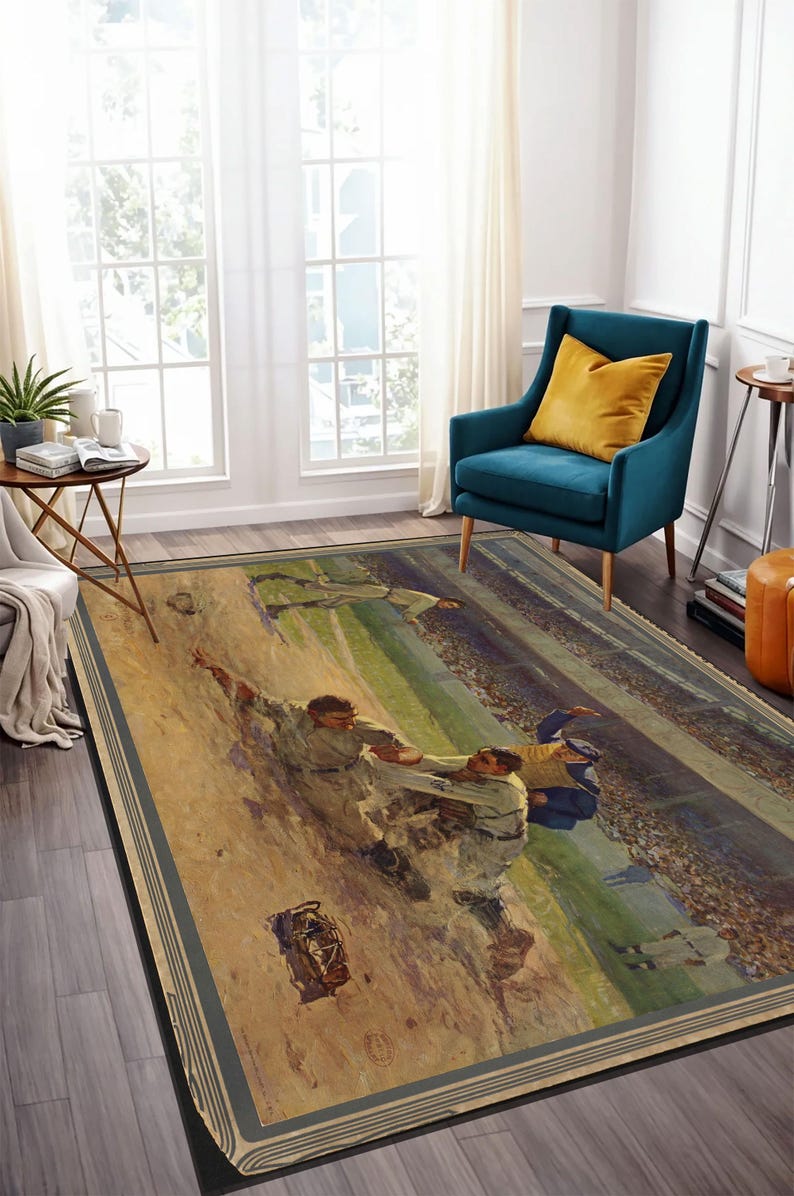 Baseball Rug Drawing Baseball Illustration Bamboo Rug: Sports Office Decor - Etsy