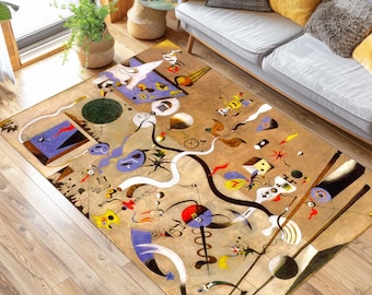 Joan Miro &#39;Harlequin&#39;s Carnival&#39; Bamboo Rug: Modern Abstract Art