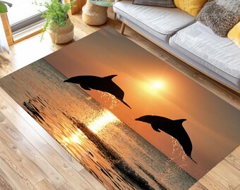 Dolphin Ocean Rug: Bamboo Underwater Sea Life Rug