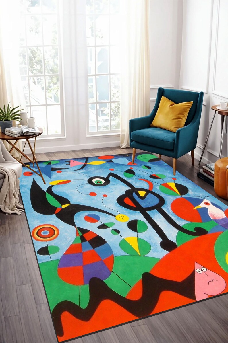 Miro Design Rug Joan Miro Abstract Bamboo Rug: Modern Art Decor, Area Rugs - Etsy