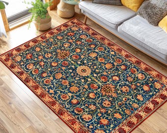 William Morris Victorian Floral Rug: Gothic Colorful Flowers,