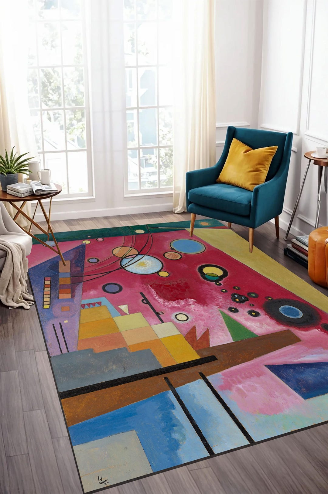 Kandiski Rug Kandinsky Bauhaus Rug: Heavy Red Abstract Art Bamboo Rug - Etsy