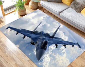 F-16 Falcon Fighter Jet Rug: Aviation Decor, Bamboo Carpet