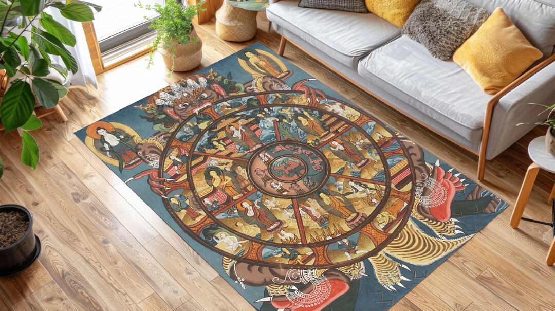 Samsara Trap Rug, Life Wheel of Buddha, Buddhism Decor, Bhavacakra ...