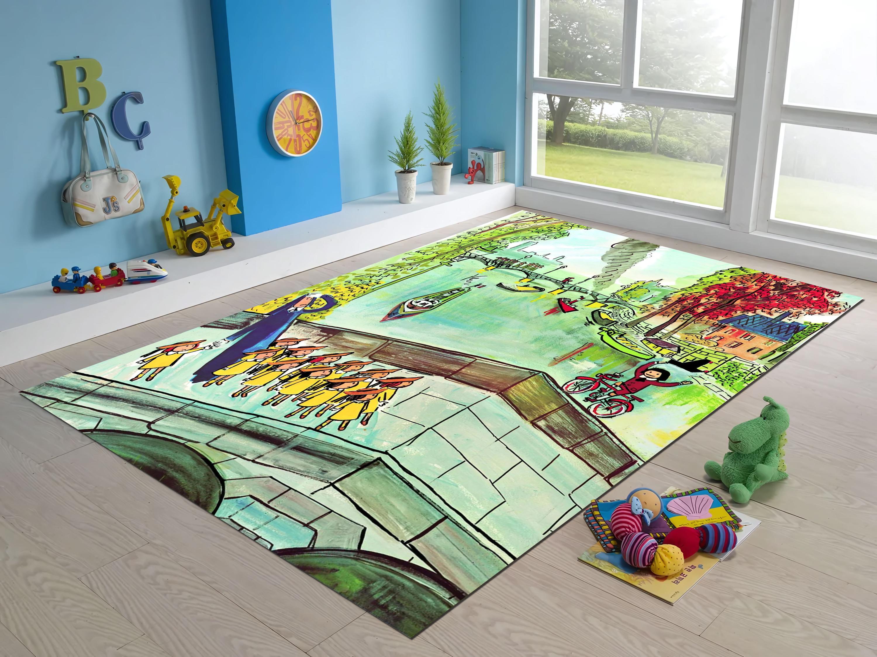 Madeline Ludwig Bemelmans,madeline in paris,home decor,bamboo rug,washable rug,anti-baterial,christmas gift rug,children's gift,story art