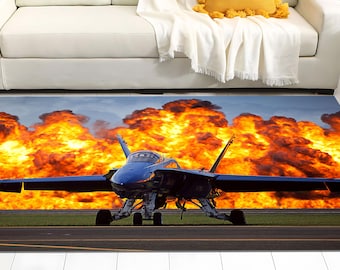 Fighter Jet Bamboo Area Rug: Aviation Decor