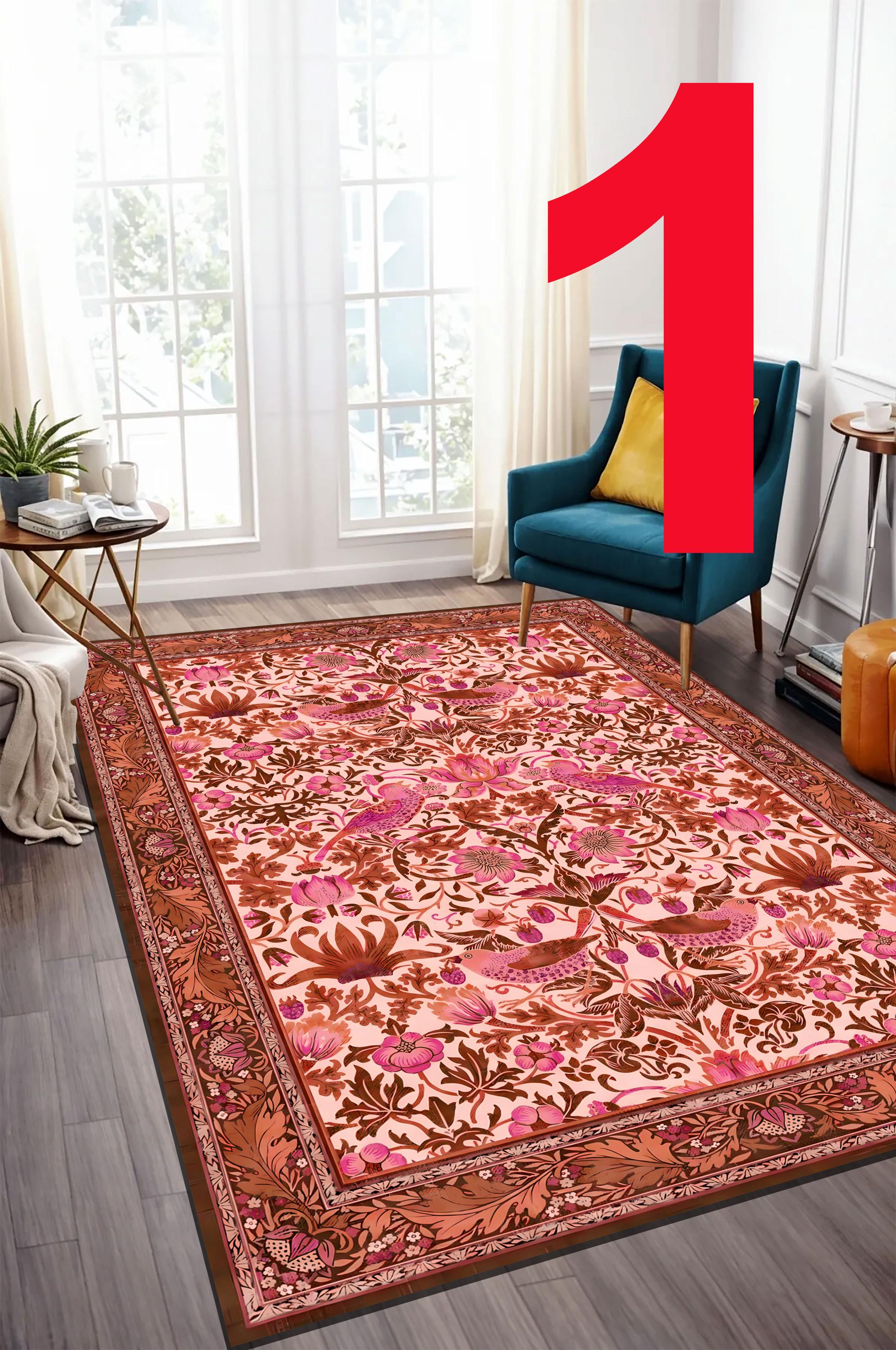 William Morris Strawberry Thief Rug: Antique Styl Victorian Floral